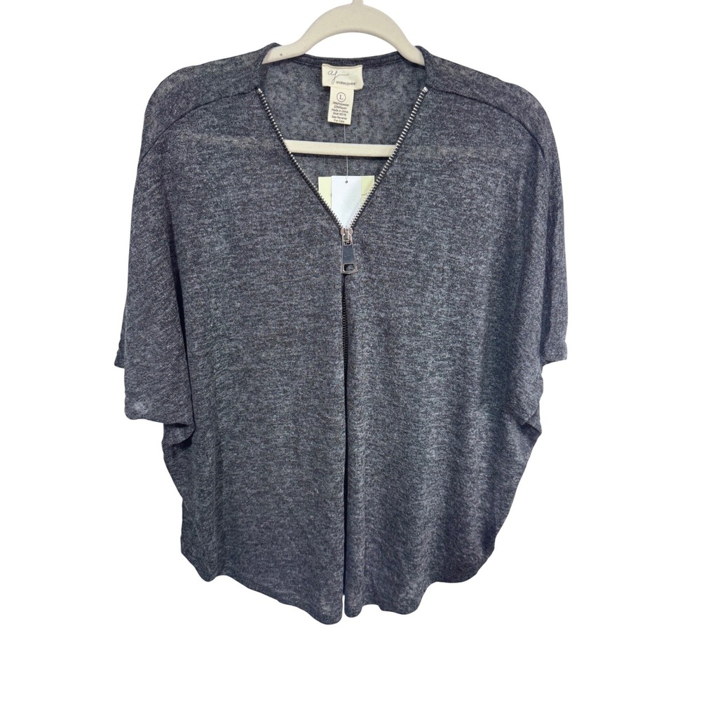 Andrea Jovine Large Black/Silver Moon Top‎ Women's Quarter Zip Dolman Sleeve New
